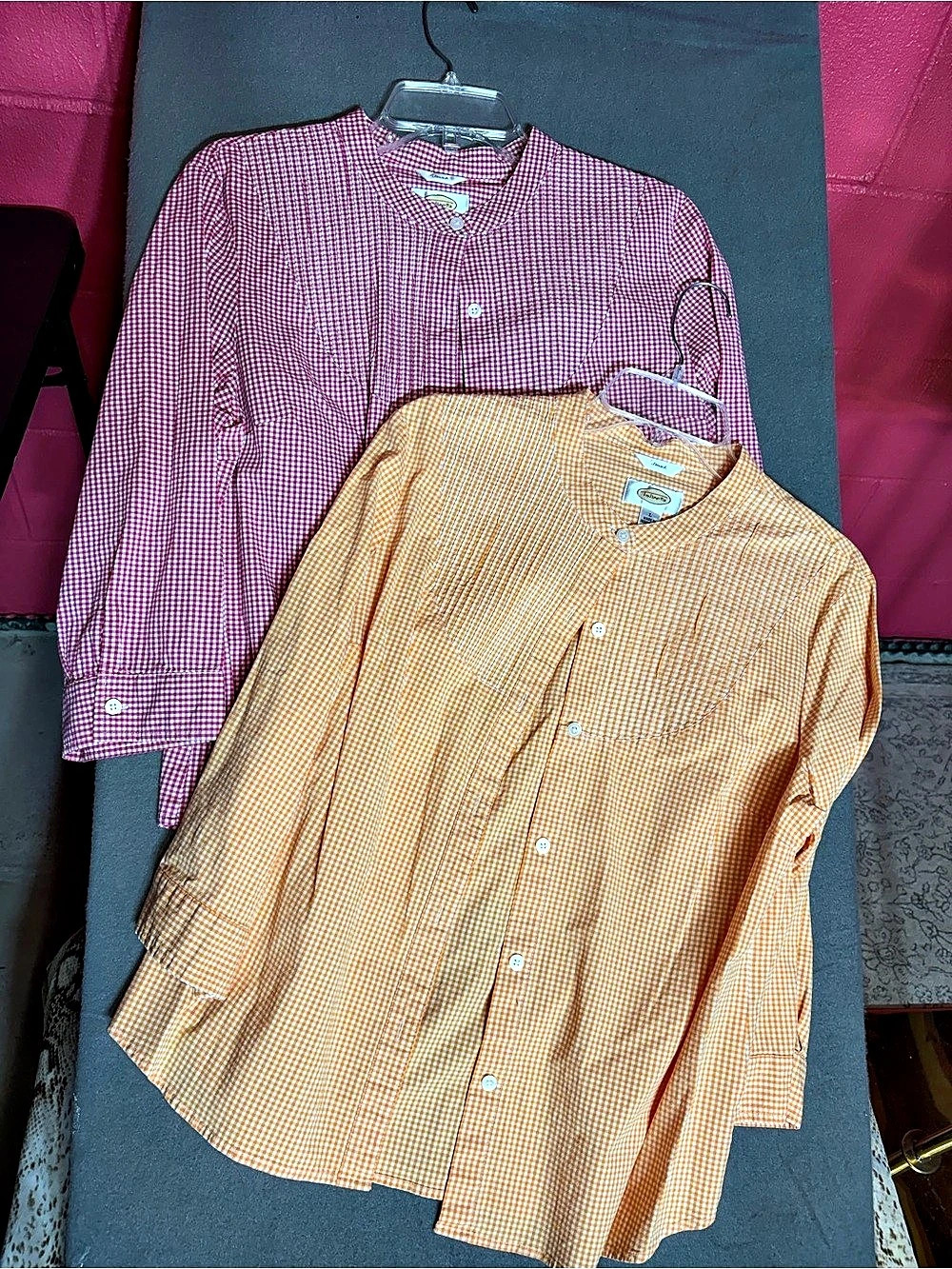 Talbots Pink Orange Gingham Check Button Up Shirt Shirts 2 piece set
